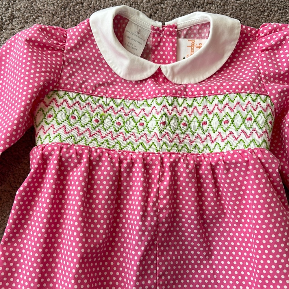 Smocked Giraffe Pink Polka Dot Romper